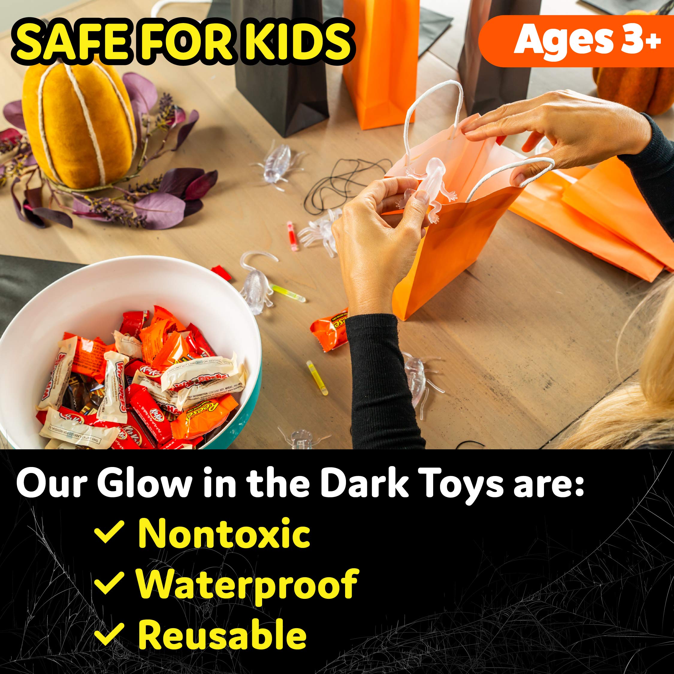PartySticks Glow Critters and Halloween Trick or Treat Glow Skeletons and Pumpkins - Glow Sticks Party Favors - Glow in The Dark Party Supplies - 60 Count - Clear