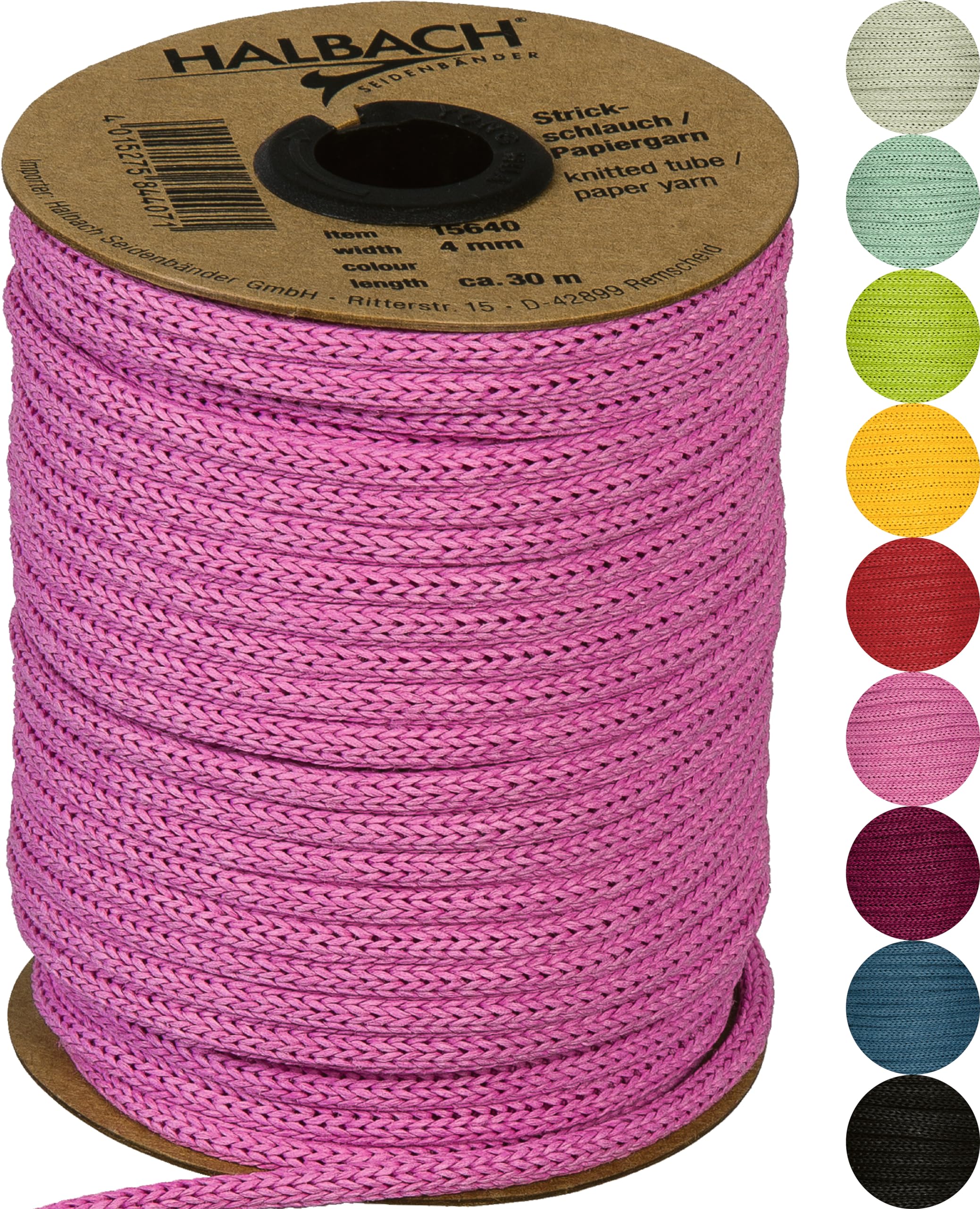 Halbach Seidenbänder Premium Paper Knitting Tube, Width: 4 mm, Length: 30 m, Tube Yarn, Fillable and Tear-Resistant, Paper Yarn for Name Badges Children's Room or Crafts, Colour: Light Pink