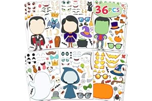 JOYIN 36 Sheets Halloween Craft Stickers for Kids, Party Favors Make a Face Stickers Witch Vampire Self Adhesive DIY Stickers, Halloween Characters Stickers, Kids Party Craft Game Activities Supplies