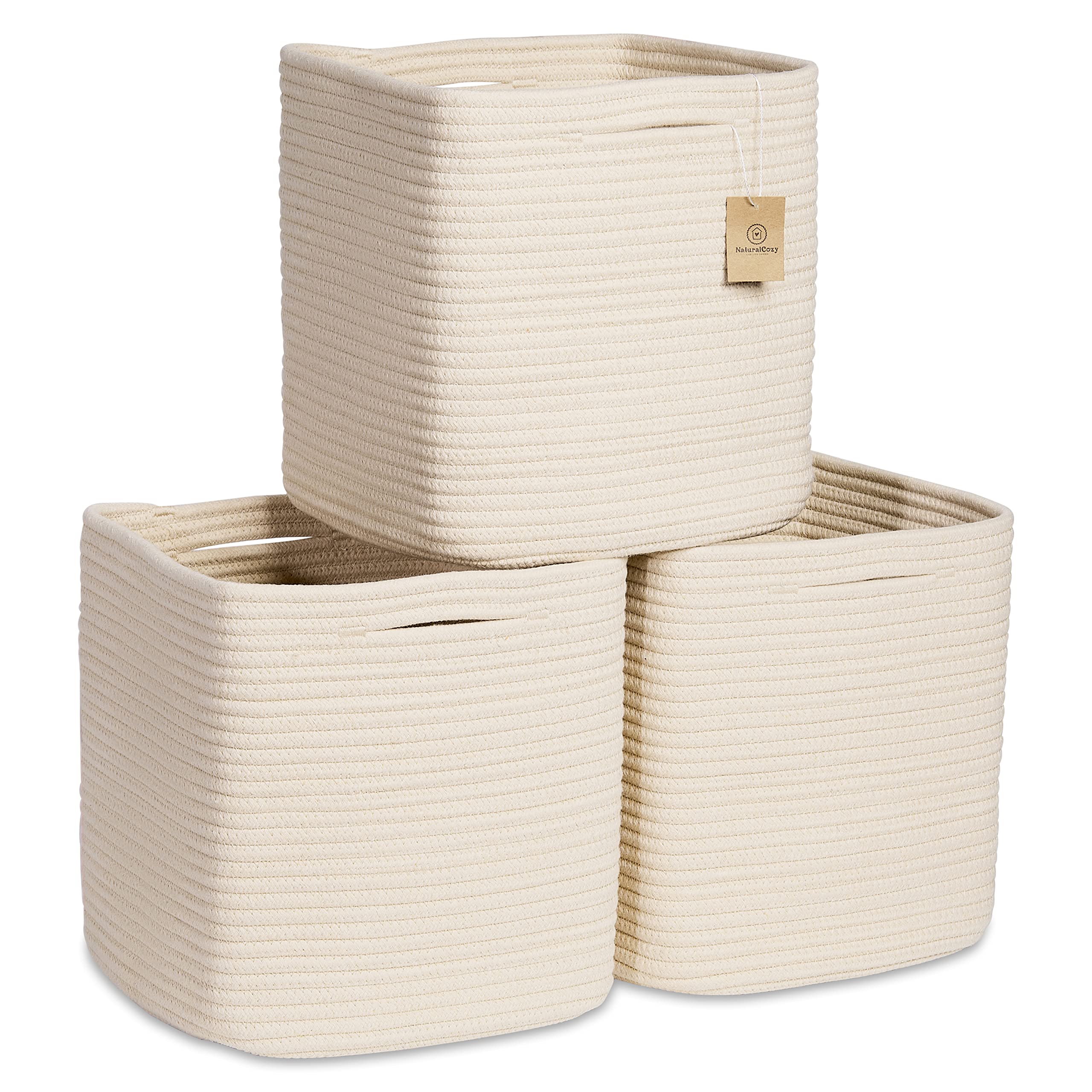 NaturalCozy Storage Cubes 11 Inch Cotton Rope Woven