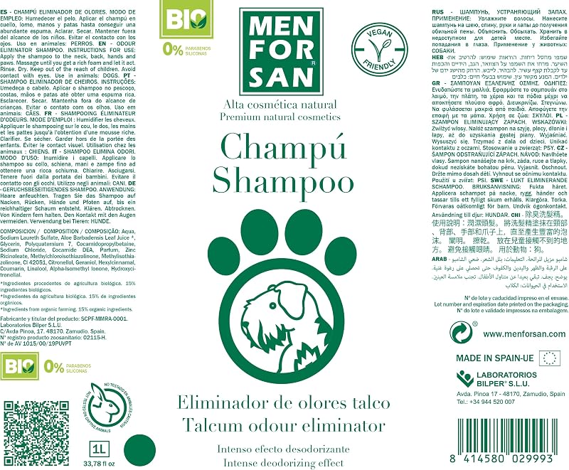 Odour Eliminating Shampoo per Cani, 1L, Elimina i Cattivi Odori dal Pelo