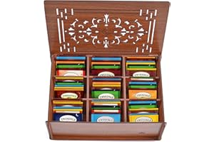 Eva's Gift Universe, Twinings Tea Bags Sampler Assortment in Wooden Tea Box Organizer Perfect Variety Pack in Wood (MDF) Gift Box (80 Count) 16 Flavors Gifts for Family Friends Coworkers (Brown)