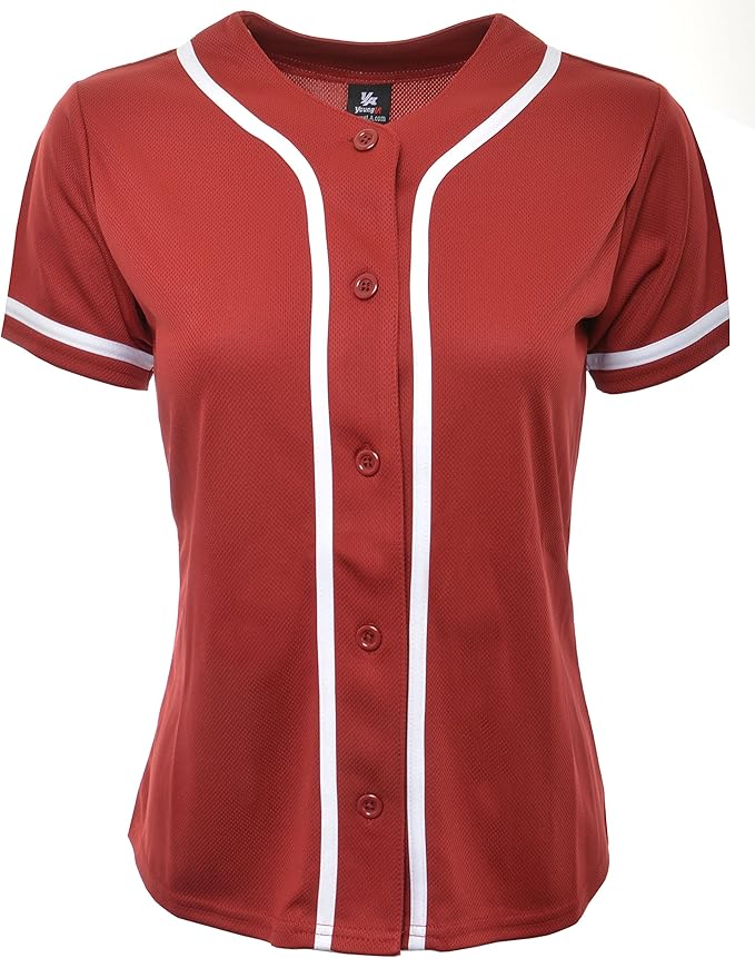 YoungLA Women Baseball Jersey Plain Button Down Shirt Tee 420: Amazon ...