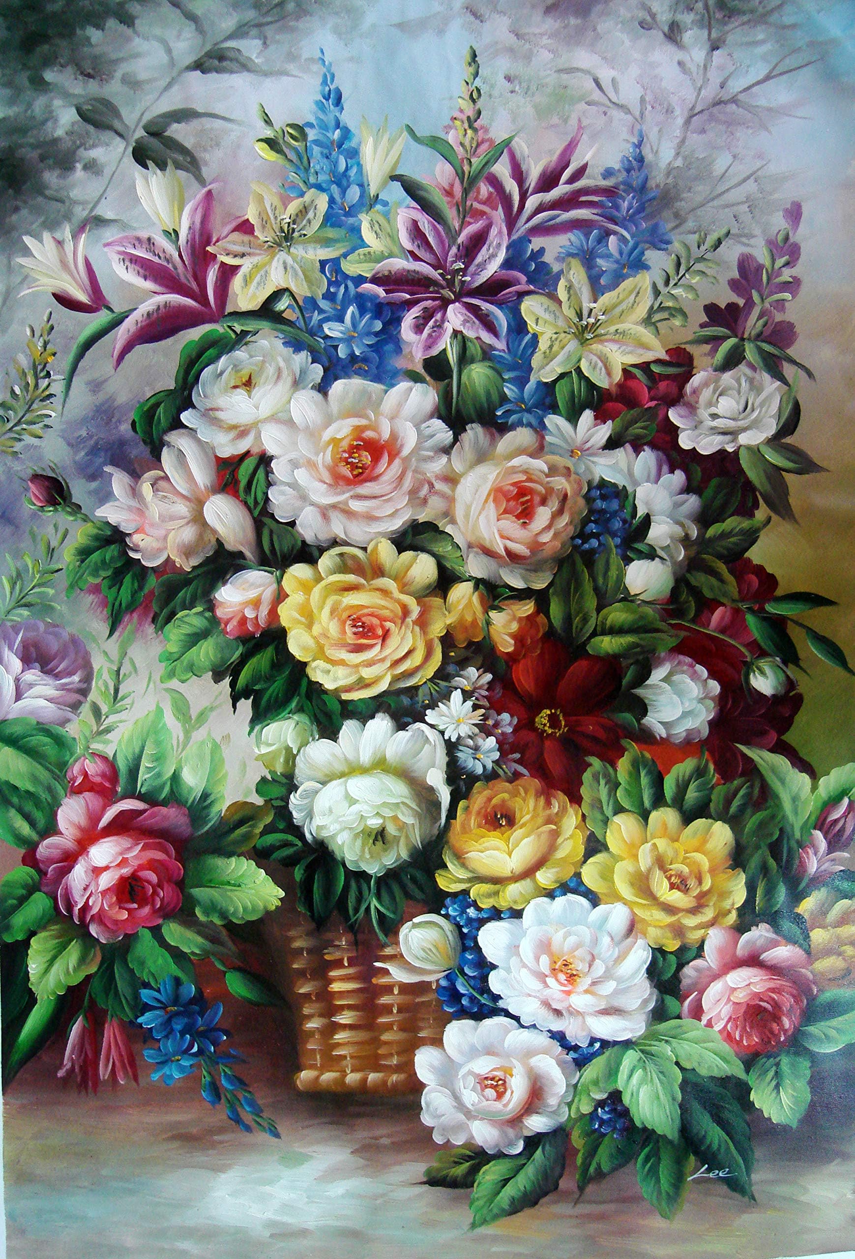 Jigsaw Puzzle 1000 Piece Flower Basket Roses Adult Puzzle Kids Puzzle Wooden Puzzle Toy DIY Kit Home Decor 75x50cm