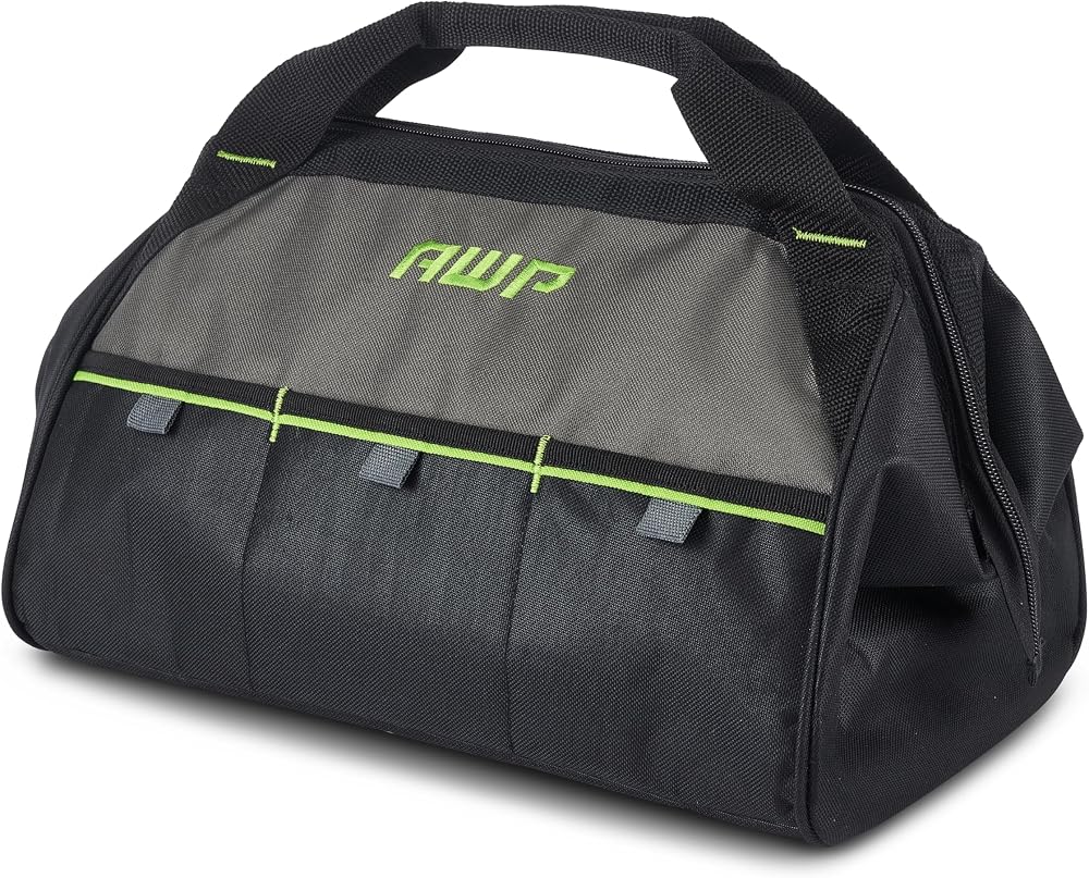 AWP 15 Inch Wide Opening Zippered Tool Bag 3 Exterior Pockets Organizer
