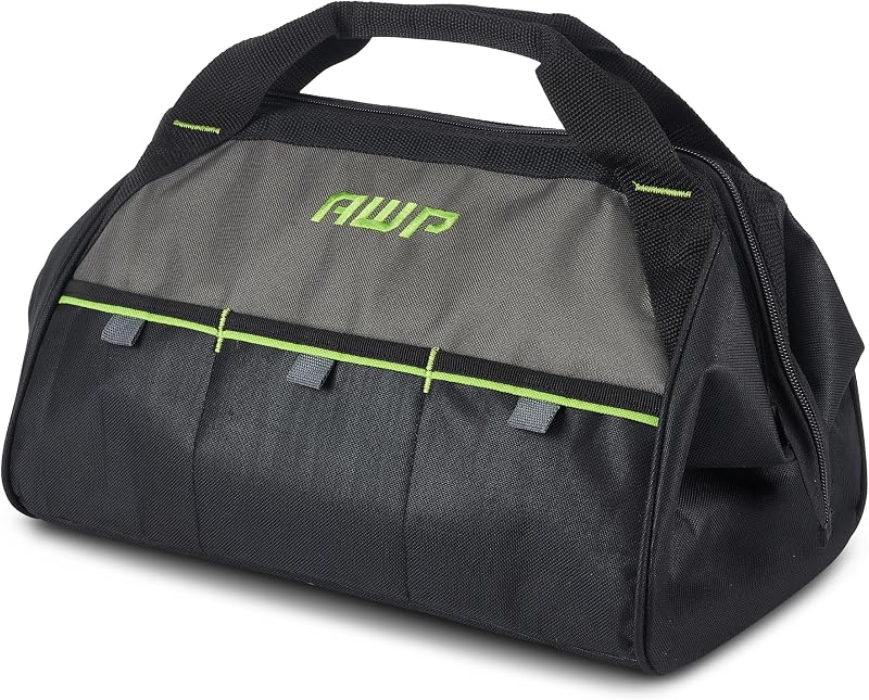 AWP 15 Inch Wide Opening Zippered Tool Bag 3 Exterior Pockets Organizer