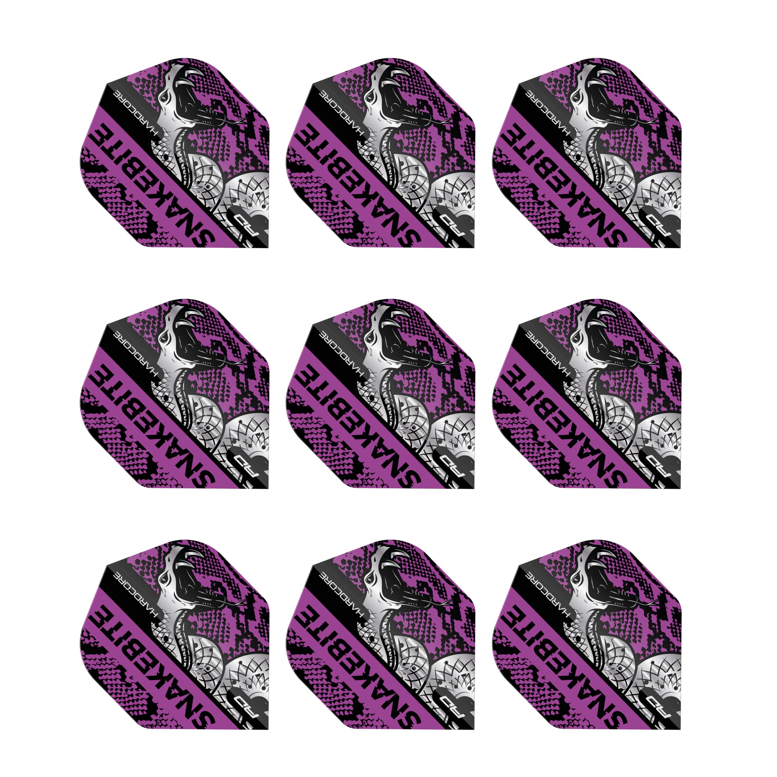 RED DRAGON Snakebite Hardcore Coiled Snakeskin Purple Dart Flights - 3 sets Per Pack (9 Dart Flights in total)