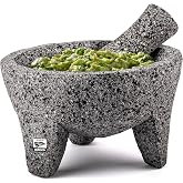 Genuine Handmade Mexican Mortar and Pestle Set- 8 Inches, Molcajete Mexicano &mdash; Mexican Cookware Perfect as Salsa Bowls, Guacamole Bowl and Masher, Mortero Para Cocina made from Volcanic Rock in Mexico