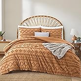 Oli Anderson Pumpkin Brown Queen Comforter Set Tufted Bedding Set Queen 3 Pieces, Boho Shabby Chic Comforter with 2 Pillowcases (Pumpkin Brown,Queen)