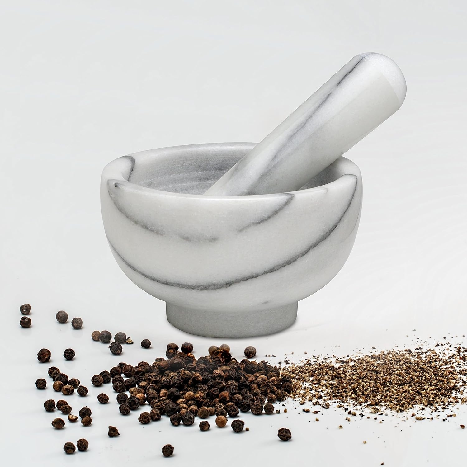HIC Mortar and Pestle Spice Herb Grinder Pill Crusher Set, Solid Carrara Marble, 4-Inch x 2.5-Inch: Kitchen & Dining