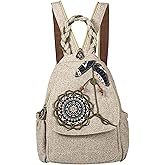 Qalmea Small/Medium Backpack Purse, Boho Woven Crossbody Bag for Women Floral Embroidery Backpack Purse