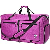 Bago Foldable Duffel Bags for Traveling Women & Men - 60L Medium Packable Duffle Bag for Travel with Shoe Compartment - Water Repellant, Heavy Duty, Lightweight Folding & Collapsible (SnowPink)
