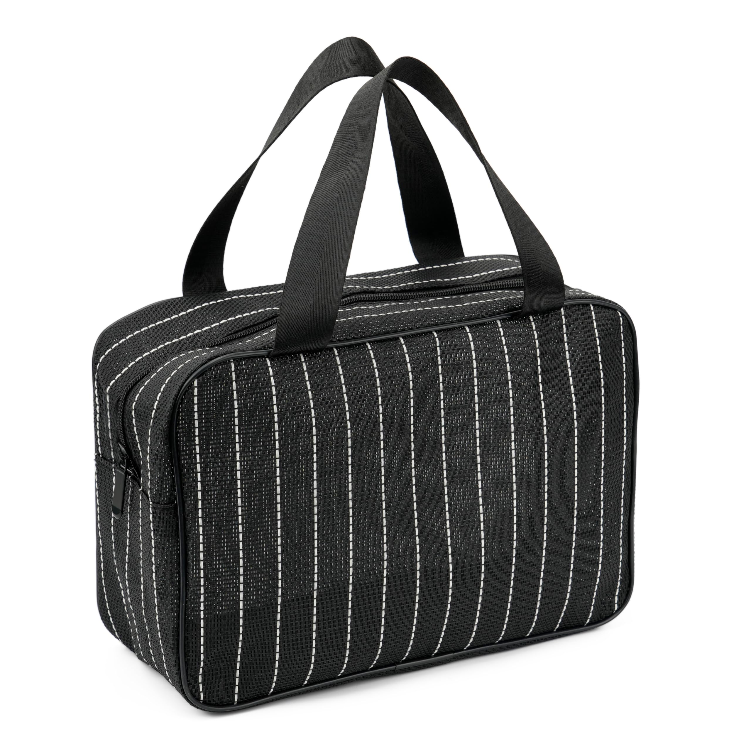 REDSINDA Mesh Shower Caddy Bag for Bathroom Gym Camping Portable Travel Mesh Toiletry Bag for Women Men (Large Black with White Stripes)