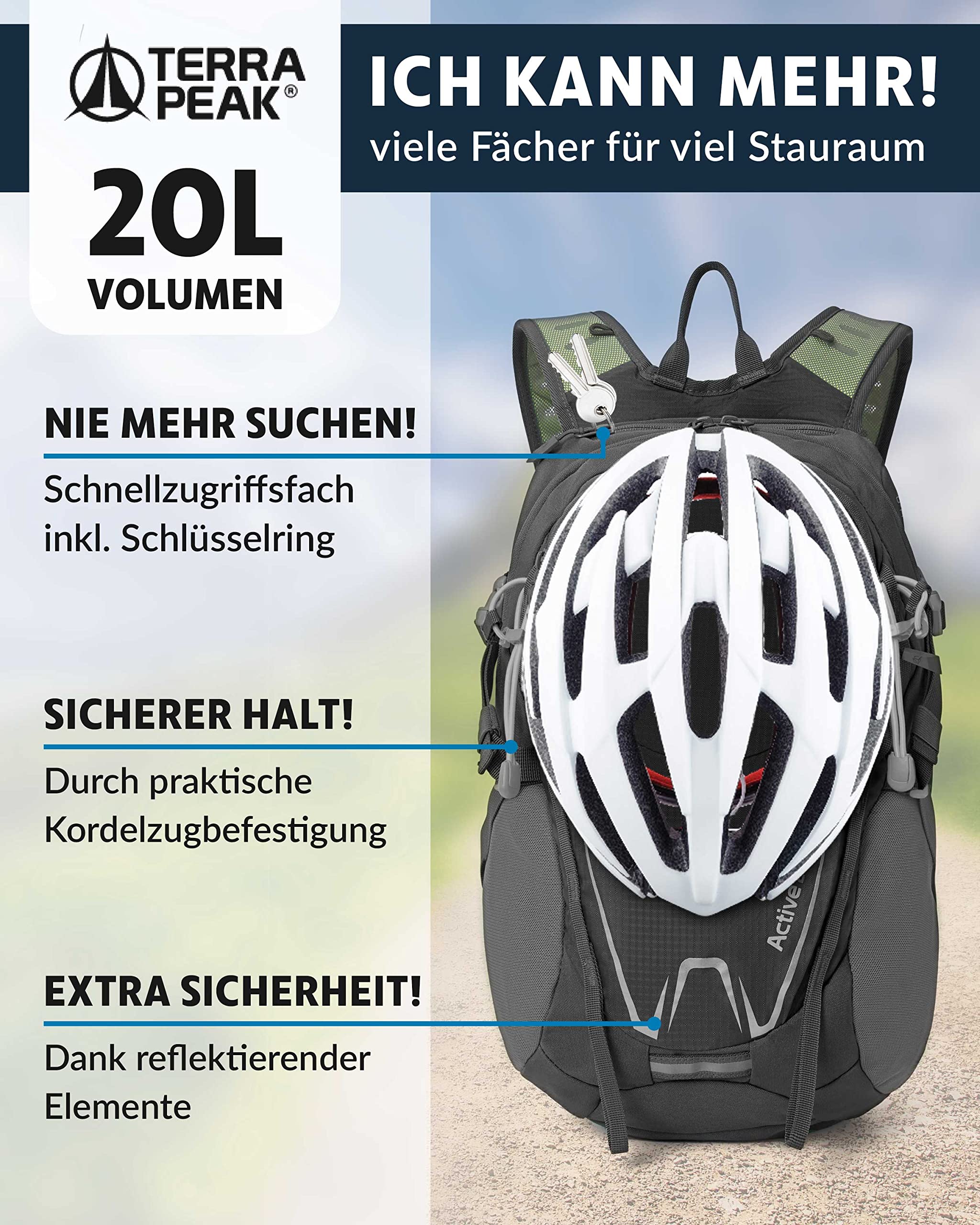 Terra Peak® Premium Wanderrucksack 20L ACTIVE 20 Damen Herren & Erwachsene klein grau - Trekking-Rucksack zum Wandern - Daypack Rucksack & Tagesrucksack wasserdicht mit Laptop-Fach & Trinksystem 3