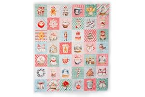 Lalikul Fabrics Christmas. Cotton Charm Packs, Fat Quarters Bundles, 42 Different Motifs. Ideal for Quilts, Sewing, Blankets, and I Spy Games for Kids, 36" x 31" Continuous Panel