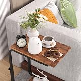 SIMPDIY Adjustable Side Table with Wheels Rustic Brown Heavy Duty Iron view 4