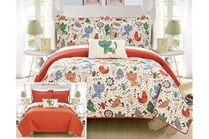 Chic Home Trixie 4 Piece Reversible Quilt Set Cute Animal Friends Youth Design Coverlet Bedding-Decorative Pillow Shams Included Size, Full, Orange