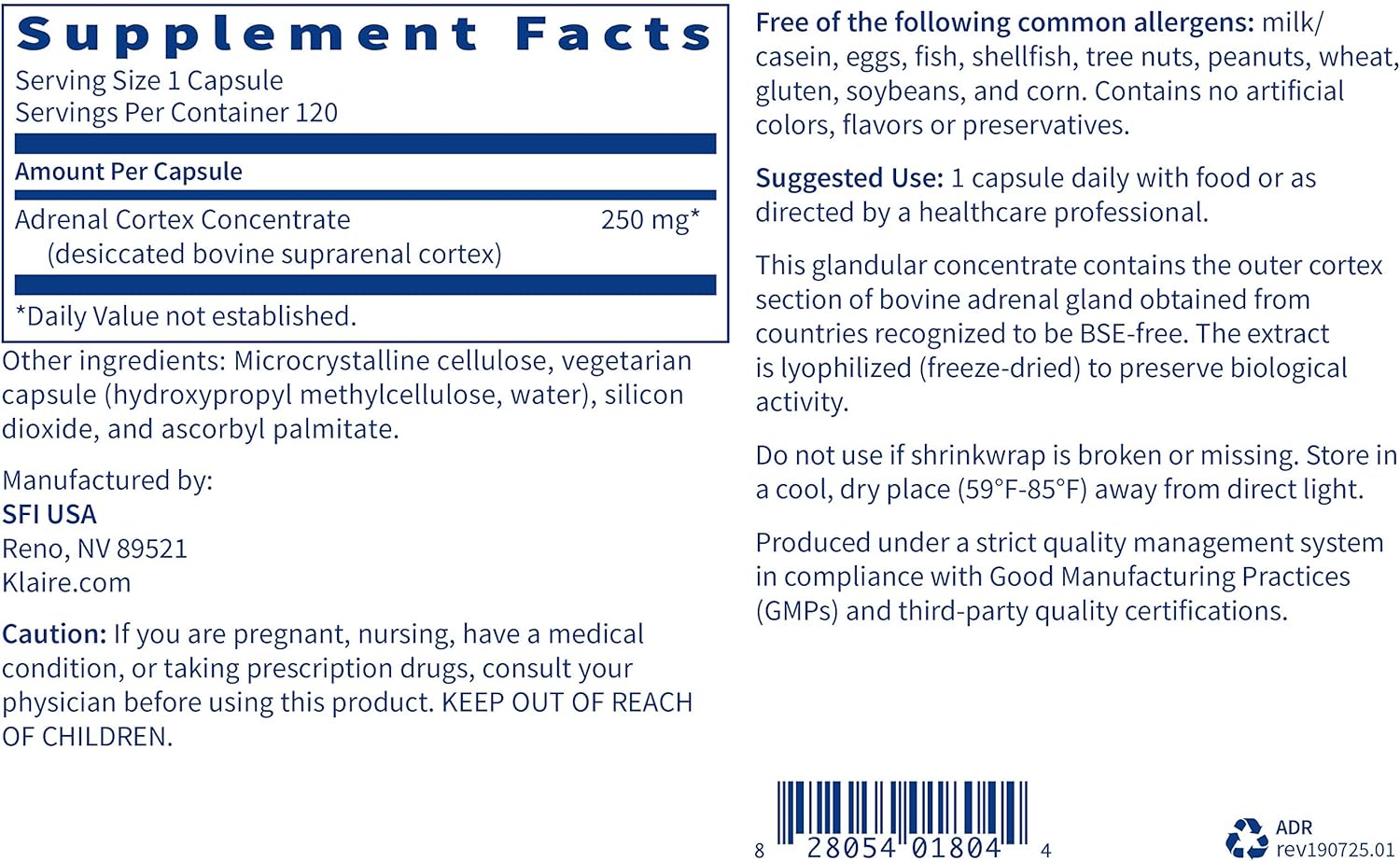ProThera (Klaire Labs) Adrenal Cortex, 120 Capsules: Health & Personal Care