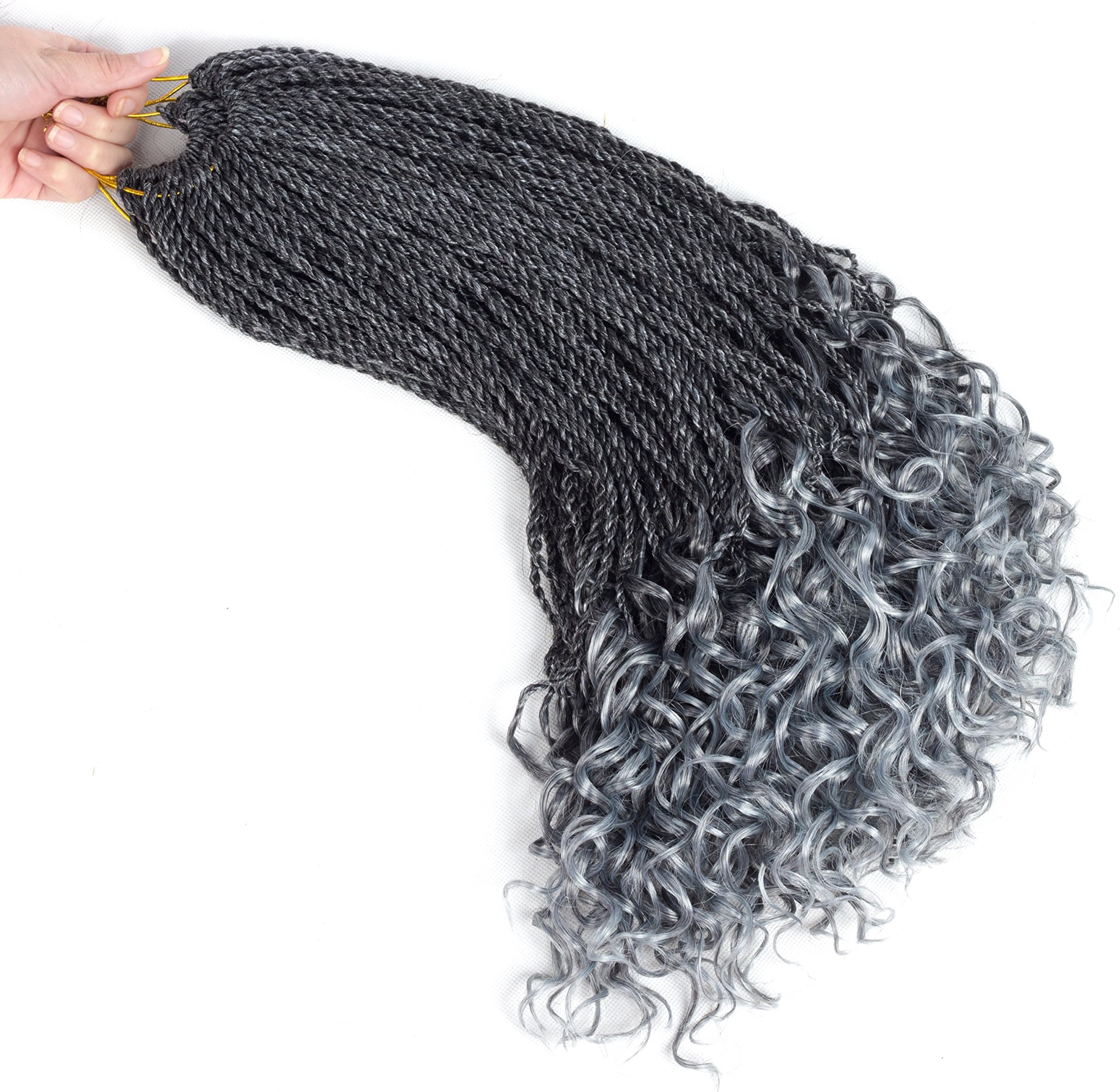 Senegalese Twist Crochet Hair Wave Curly Synthetic Braiding Braids Hair High Temperature Kanekalon Ombre Hair Extensions 6Packs 30Strands/Pack (18, T1B/GRAY)… ……