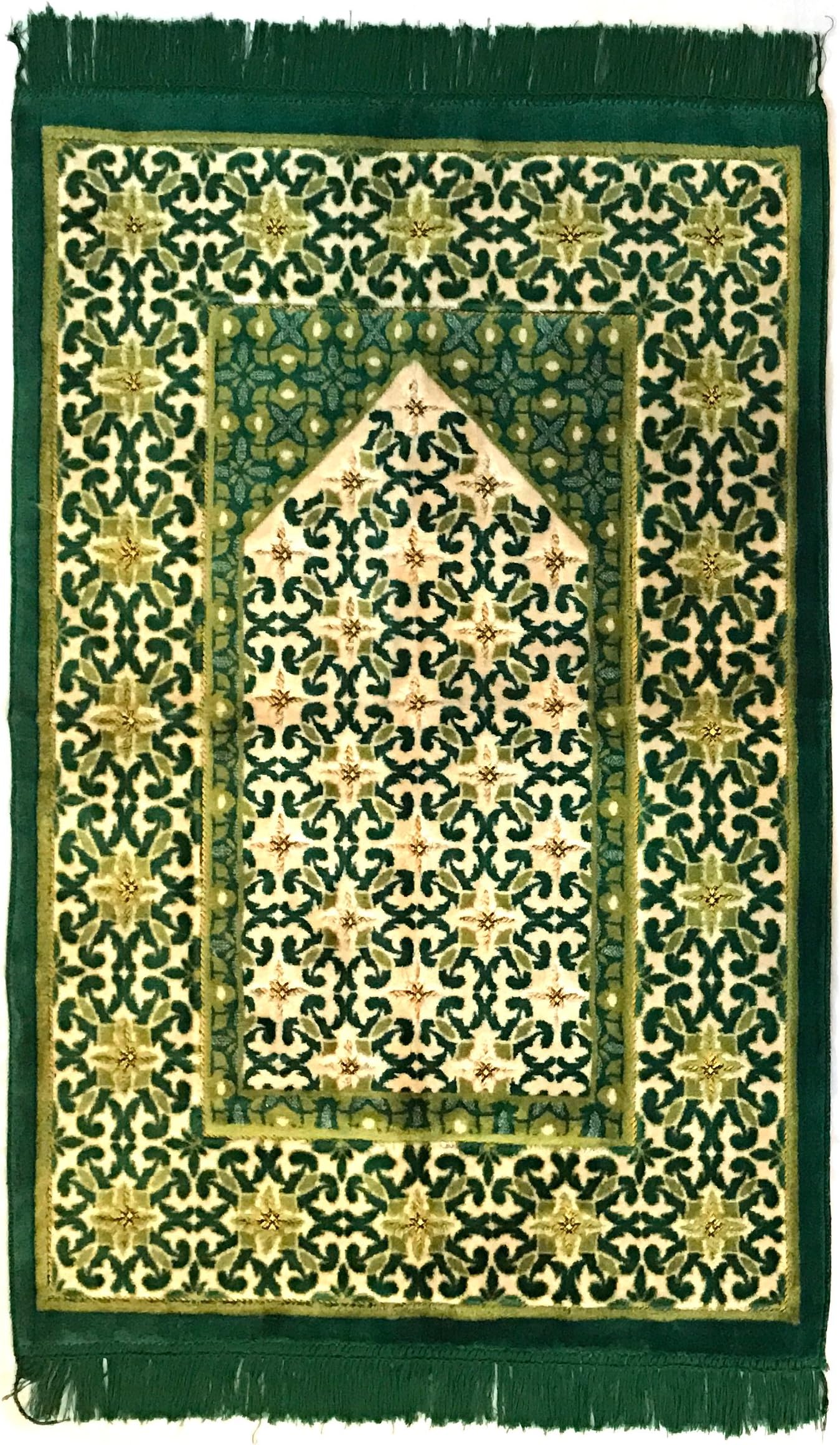 Extra Plush Islamic Prayer Rugs Featuring Intricate Designs and Patterns - Muslim Prayer Mats Made in Turkey (Green Pyramid Mihrab)