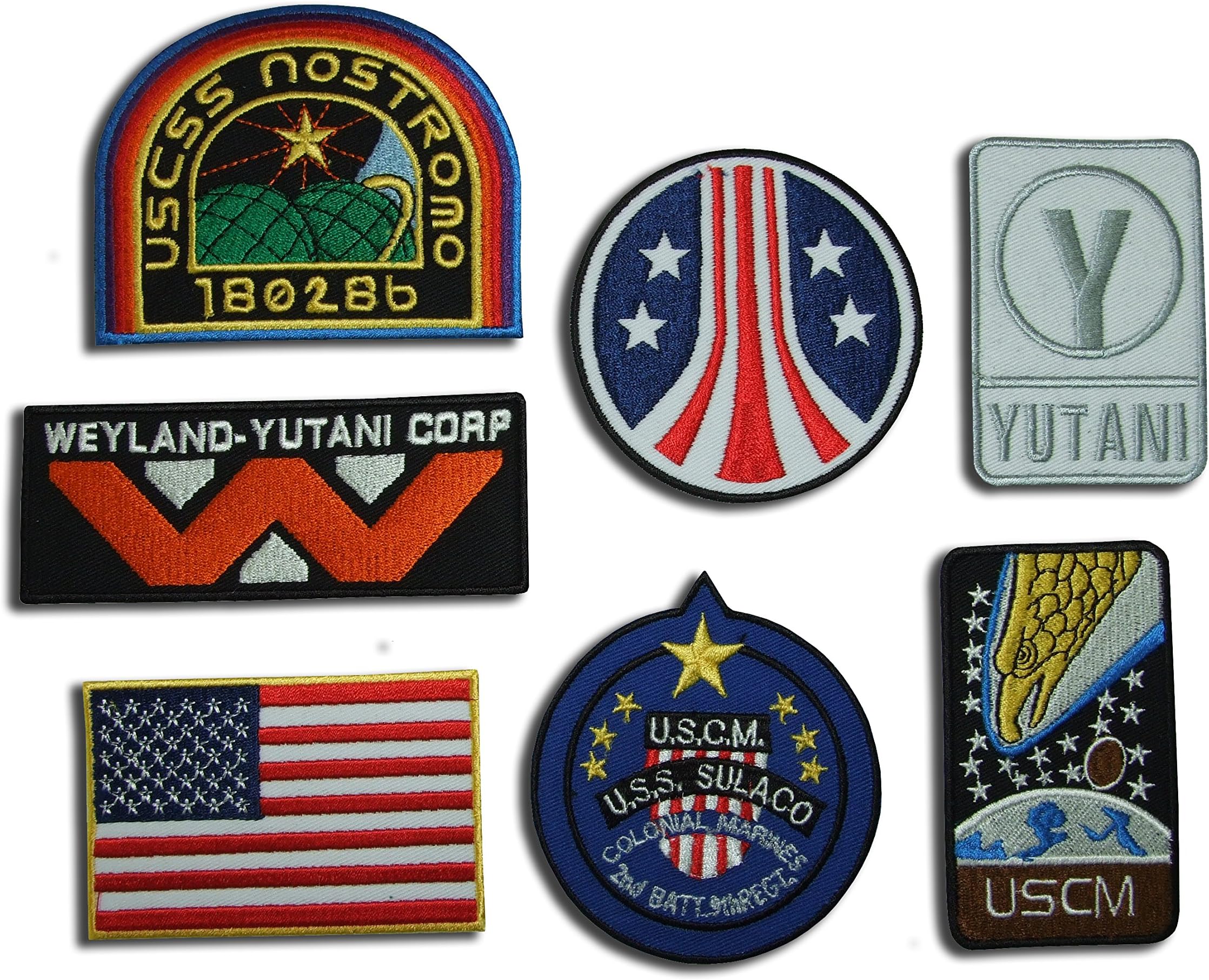 Alien Movie Weyland Nostromo USCM Colonial Marines Eagle Sew-On Appliqué Emblem Crew Patch set, 7 Iron On Badges [AL10]