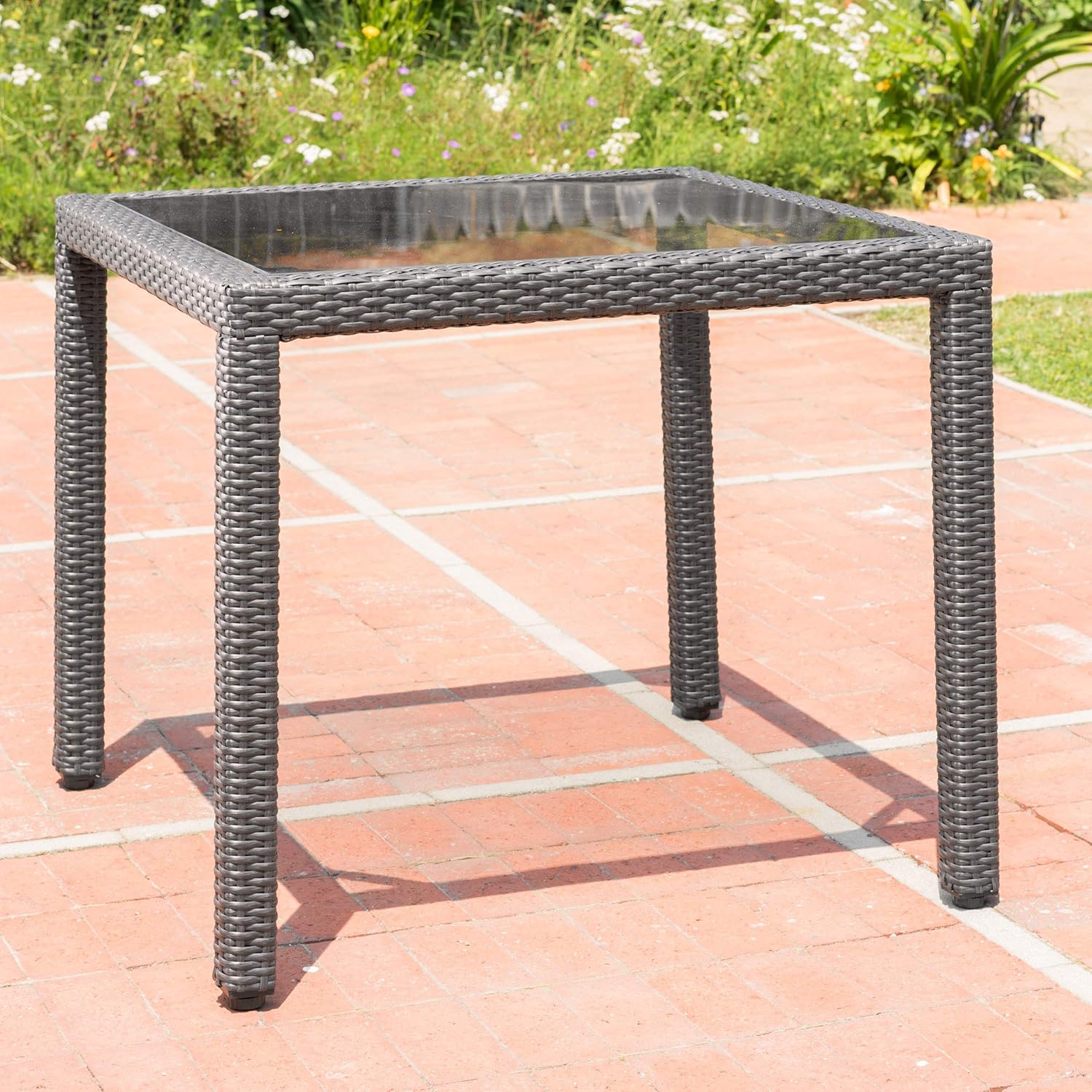 Christopher Knight Home San Pico Outdoor Square Wicker Dining Table with Tempered Glass Top, Grey : Garden & Outdoor