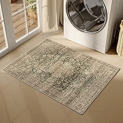 WondRg 2x3 Washable Green Vintage Area Rug for