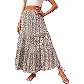 KIRUNDO Women 2026 Spring Summer High Waist Boho Floral Maxi Skirt Trendy Casual Flowy Swing Pleated A Line Beach Long Skirts