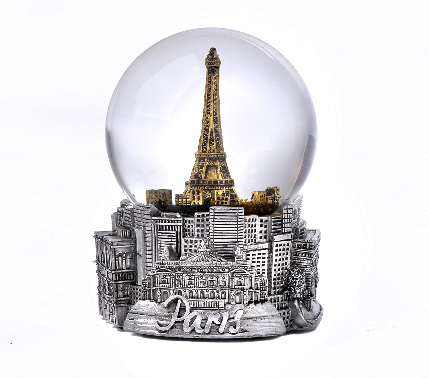 Paris France Eiffel Tower Snow Globe in Silver and Gold Exclusive 65mm