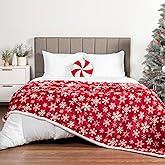 PAVILIA Red Snowflake Christmas Sherpa Throw Blanket, Ultra Soft Reversible Fleece Sherpa 60x80 Winter Blanket for Couch & Bed, Cozy Christmas Home Decor