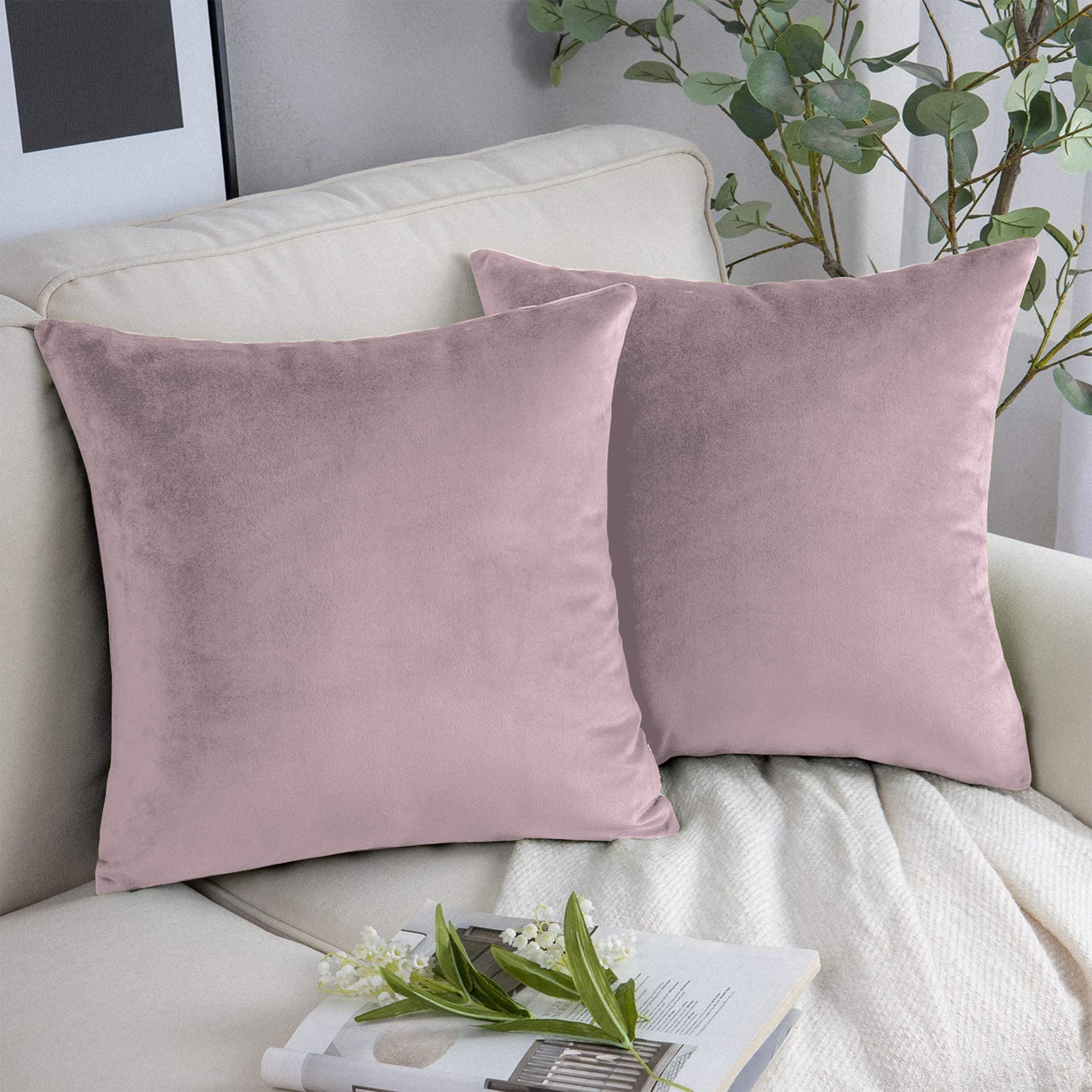 Yorkshire Bedding Cushion Covers 45 x 45 (Pack of 2) - Velvet Square Throw Pillow Cases - Decorative Soft Cushion Cover for Sofa Couch Bedroom with Invisible Zipper (Pink, 18 x 18 Inch (Plain))