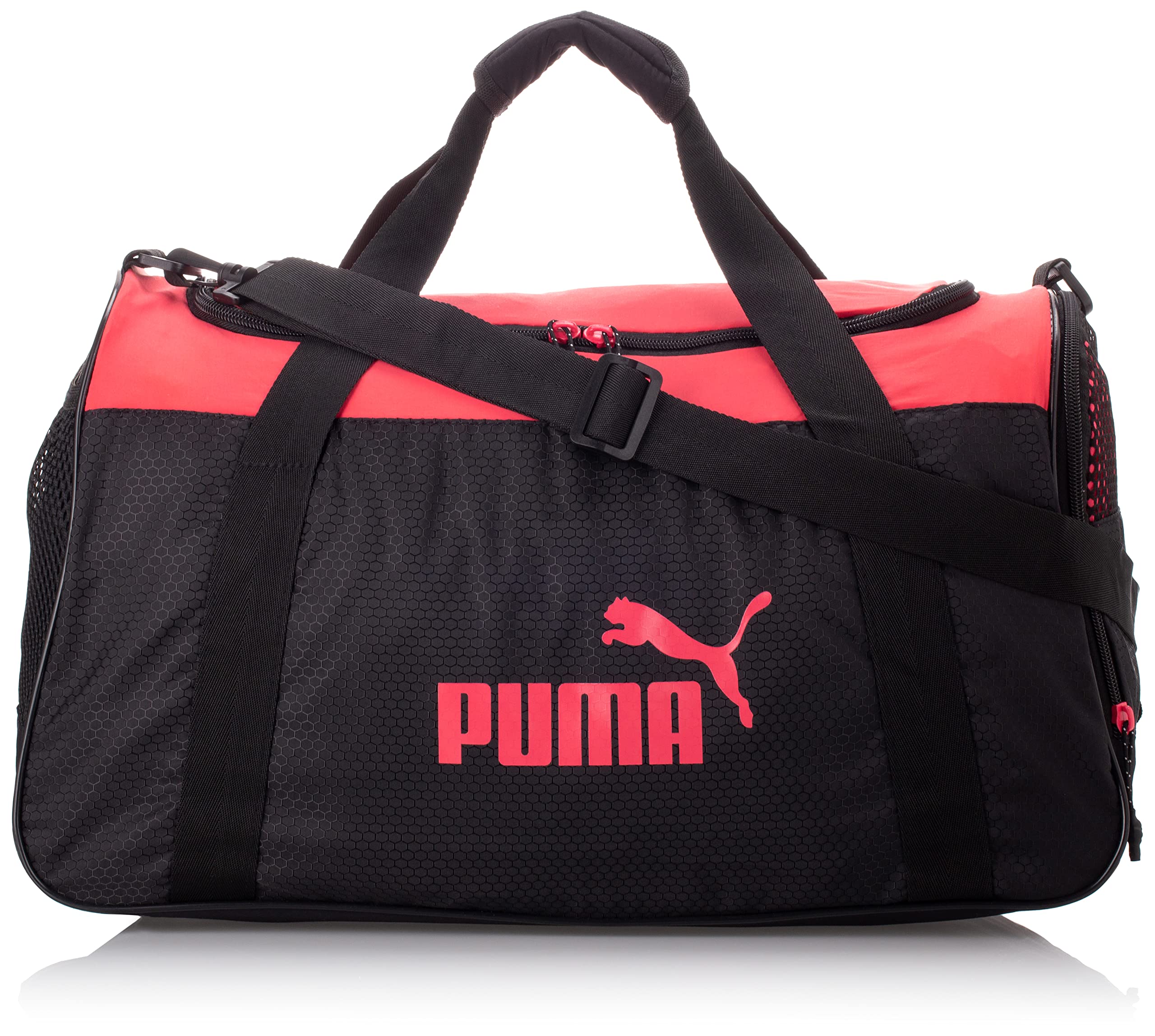PUMA Women's Evercat No. 1 Logo Duffel Bag, Black/Paradise Pink, One Size