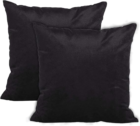Encasa Homes VELVET Cushion Covers 2pc Set (40 x 40 cm) Black Solid