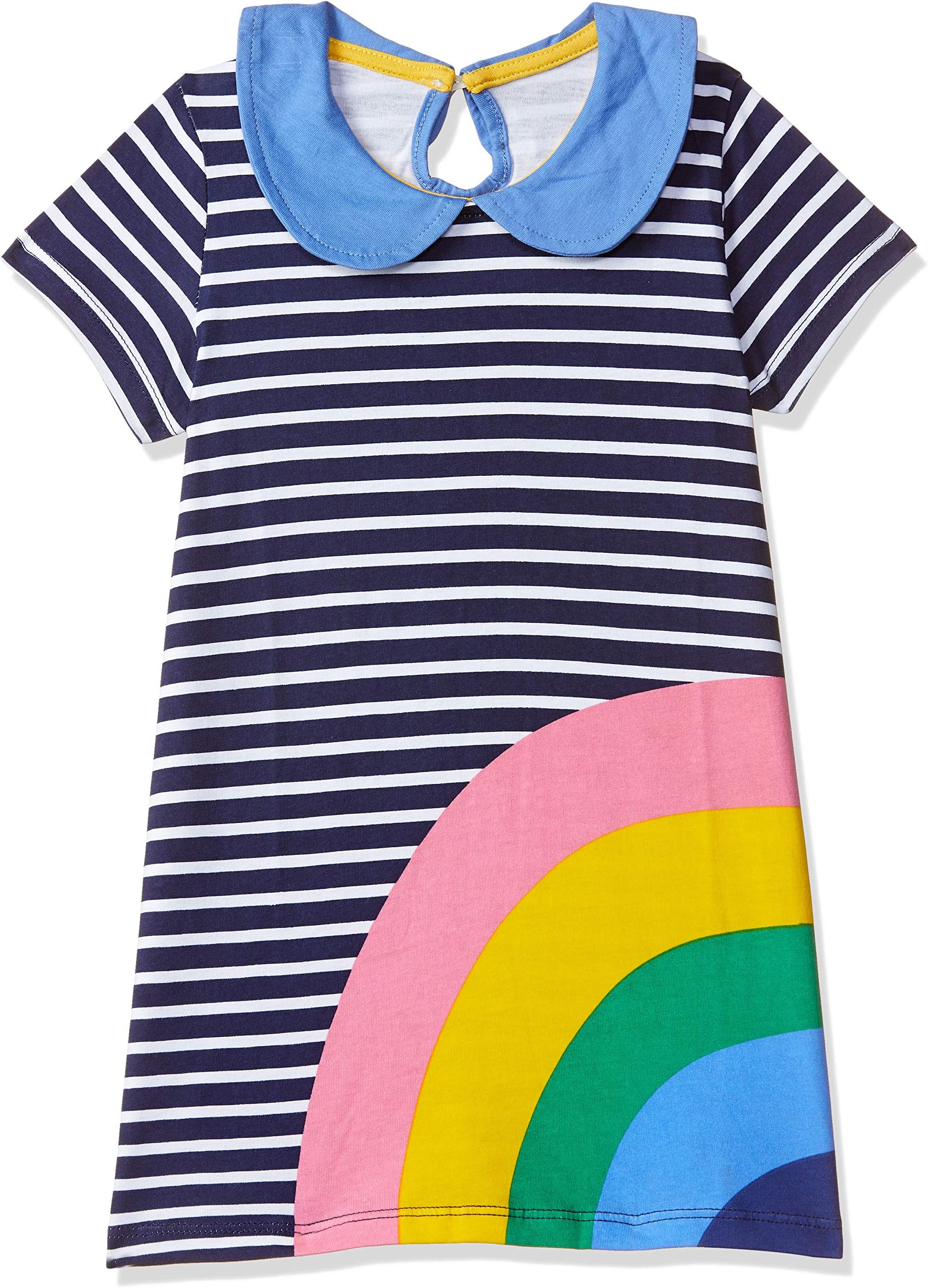 Hopscotch Girls Cotton Rainbow Print Half Sleeve Dress in Multi Color