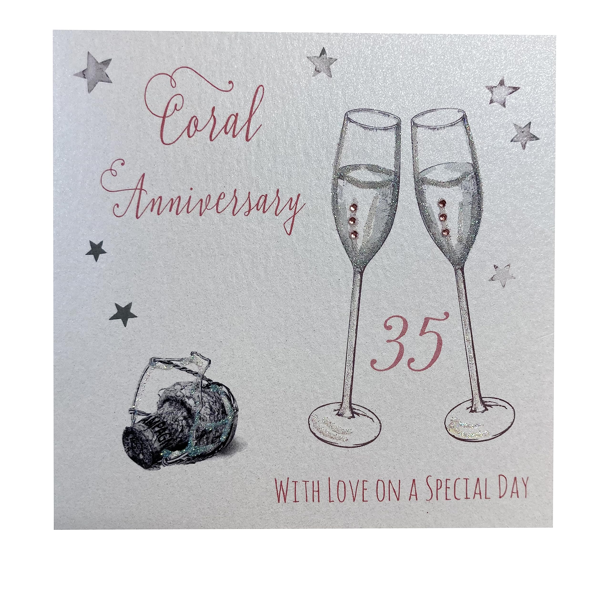white cotton cards Coral Anniversary, Handmade 35th Anniversary Card, WA35