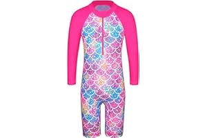 TFJH E 1PCS Long Sleeve Girls Bathing UPF 50+ Rash Guard Suits Swimsuts Zip 3-14Y