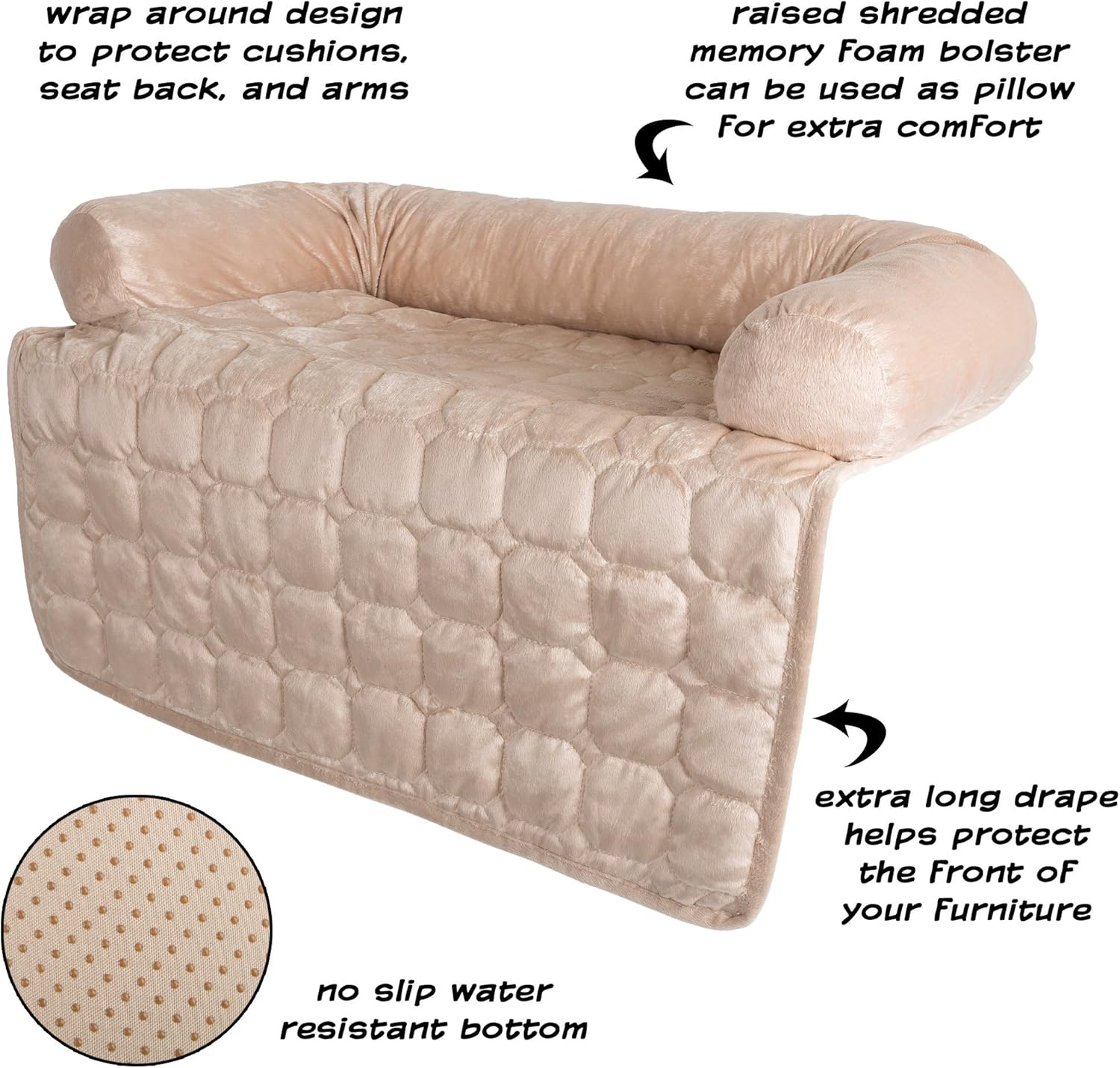 Furniture Protector Pet Cover for Dogs and Cats with Shredded Memory Foam filled 3-Sided Bolster Soft Plush Fabric by PETMAKER Â– 30Â” x 30.5Â” Beige : Pet Supplies