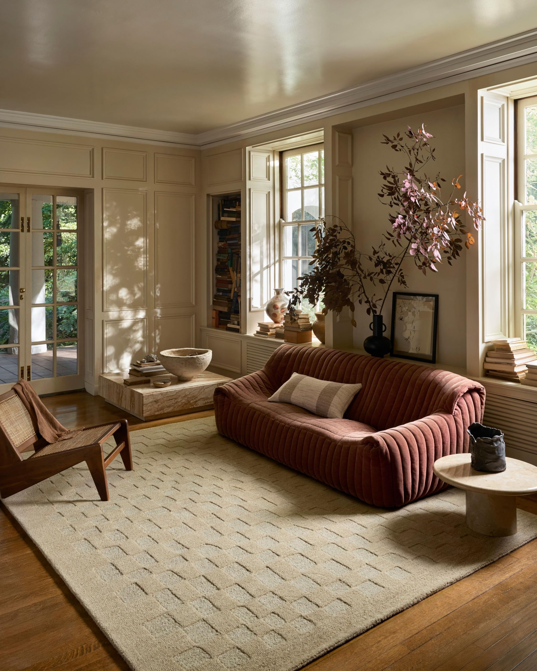 Photo 1 of (major usage, fore parts) Loloi Leanne Ford Craven Collection CVN-04 Oatmeal/Dove 9'-3" x 13' Area Rug Checkered, Patterned, Neutral, Living Room, Bedroom, Dining Room