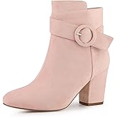 Perphy Round Toe Side Zip Buckle Chunky Heel Ankle Boots For Women