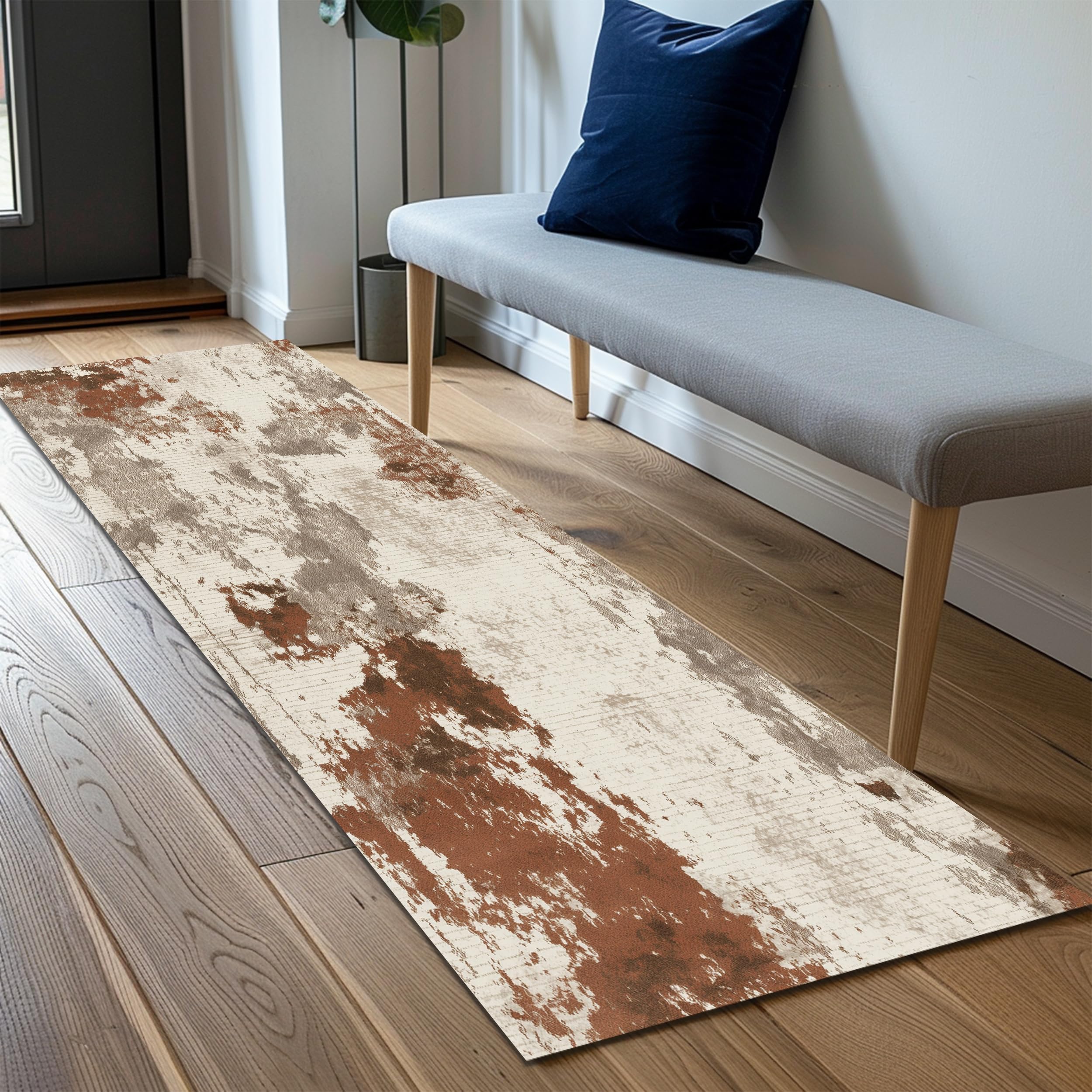 Photo 1 of Brown Runner Rug 2' x 10' for Kitchen Living Room Hallway Entryway Hall Bathroom Laundry Mat (White Brown, 2'x 10')