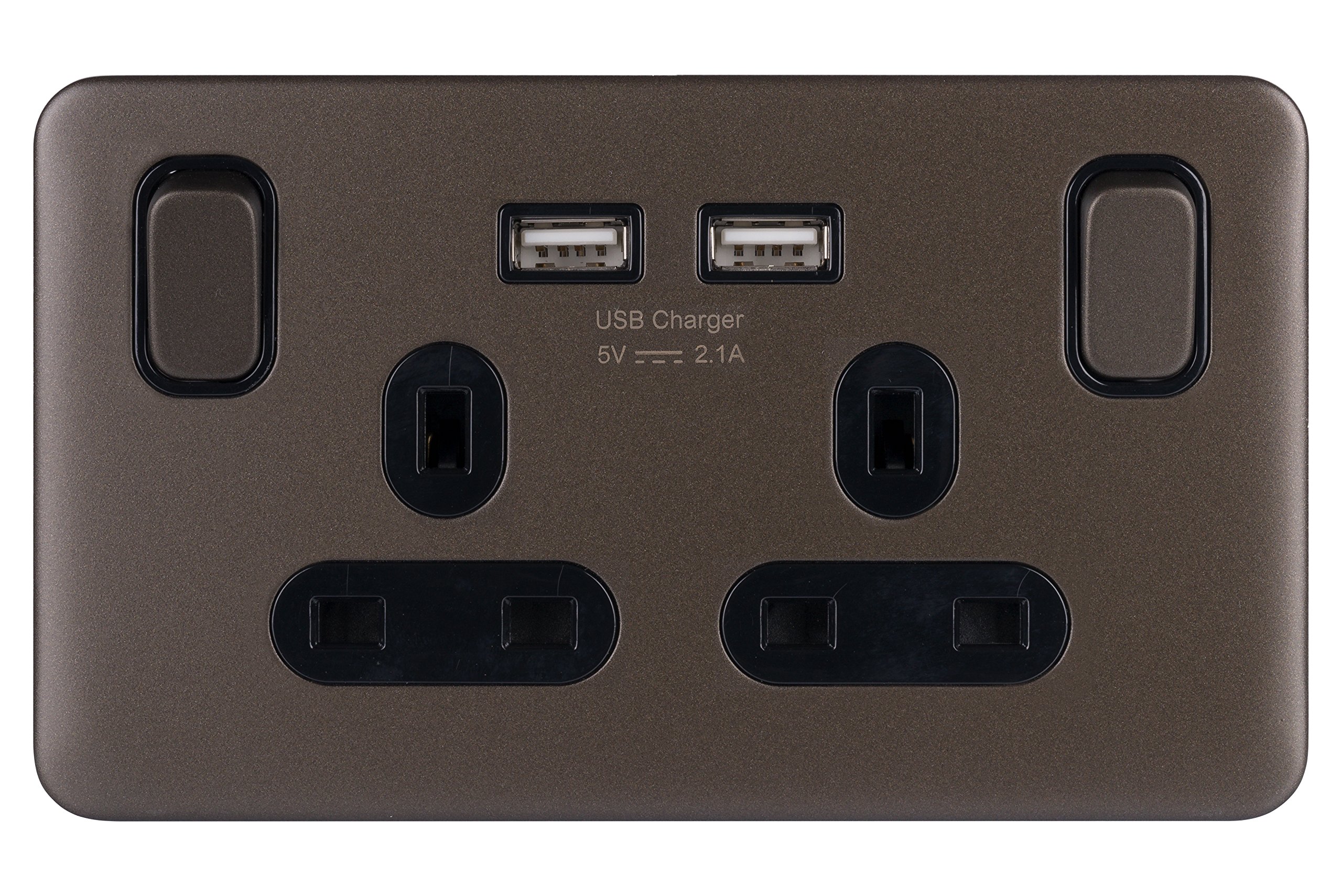 Schneider Electric Lisse Screwless Deco 13A Sw SO SP w/ 2USB BMB, Mocha Bronze, 2 Gangs