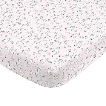 Amazon Com Nojo Super Soft Pink Unicorn Nursery Mini Crib Fitted Sheet Pink White Aqua Baby