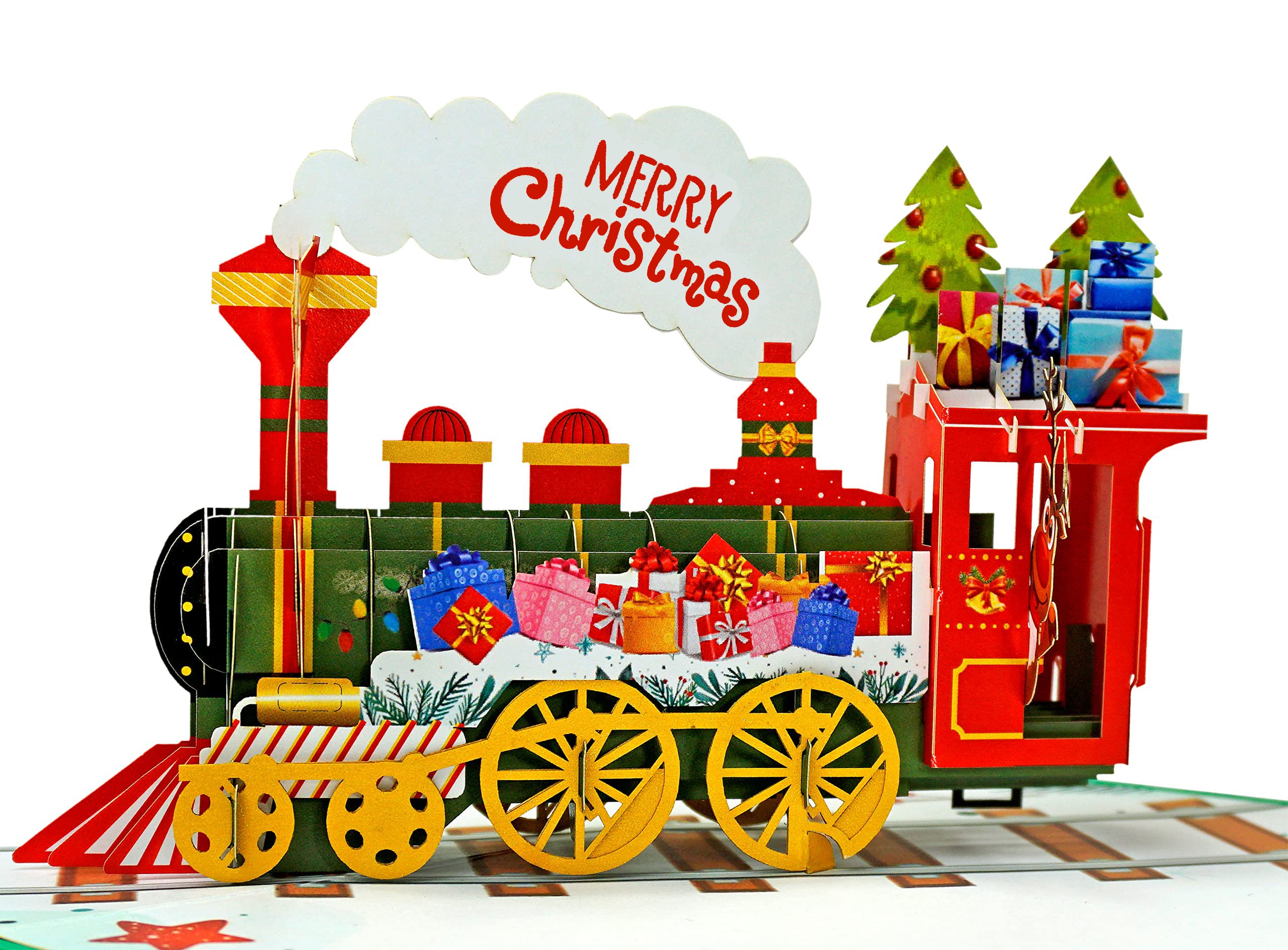 CUTPOPUP Train Merry Christmas Cards 2025, Pop Up Christmas Cards w Envelope, 3D Xmas Card, Holiday Greeting Card Gifts for Her Him Wife Husband Family Son Mum Dad CN201UK