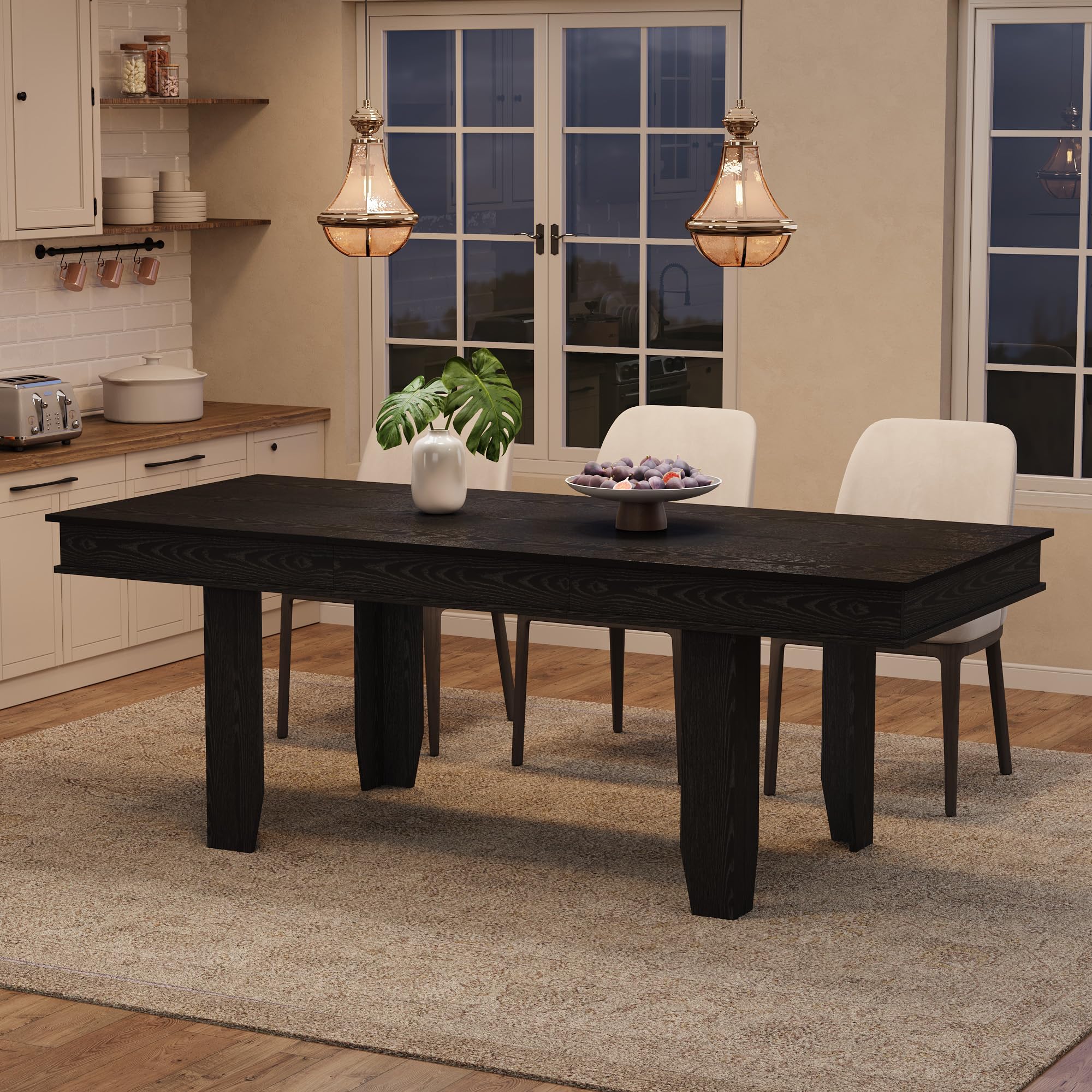 Photo 1 of *incomplete box 2 of 2* GarveeHome 63 in-86.6 in Extendable Dining Room Table for 6-10, Farmhouse Kitchen Tables w/Wooden Sturdy Frame, Large Rectangular Dinner Table for Dining Room, Kitchen