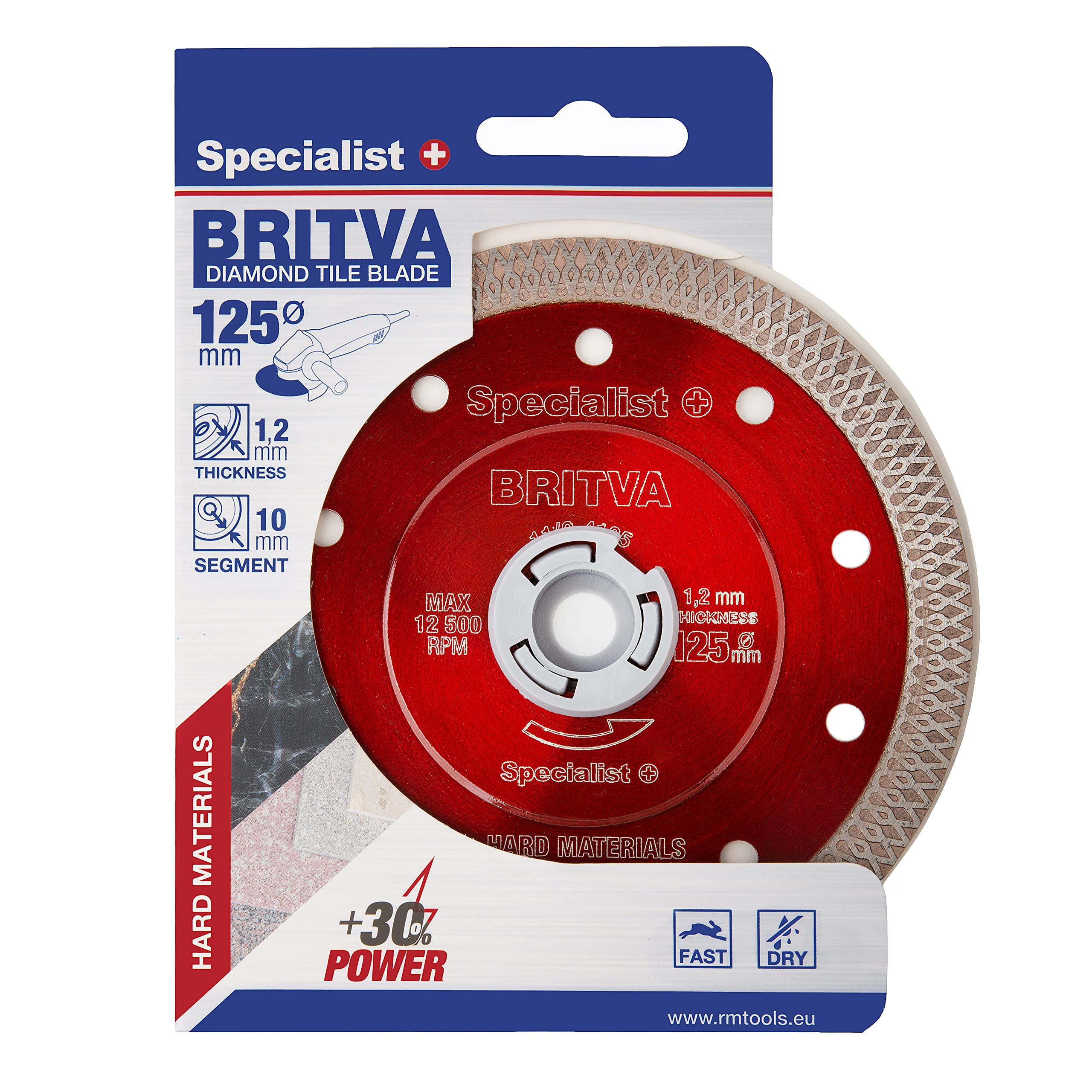 Diamond Cutting Wheel 125mm by Specialist+ I Extra Thin Bore (1.2mm) 22.2 for Angle Grinder I Tile Disc with Turbo Mesh Ornament for Porcelain Stoneware, Porcelain, Composite Stone