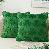 Kevin Textile St. Patrick's Day Pillow Covers 18 x 18 Inch Pack of 2 Soft Faux Fur Green Shamrock Decorative Lucky Clover Throw Pillowcase for Spring Home Bed Sofa Couch Green
