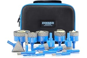 Tile Hole Saw Kit - ZNXIMER Diamond Hole Saw Kit for Tiles, Ceramic, Granite, Marble, Glass, Gypsum and More Drilling - 16pcs Tile Drill bit (6/8/10/12/20/25/28/32/35/38/45/50/65MM/2/6/10MM)