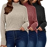 Oakgarden 3 Pack Women's Plus Size Turtleneck Lightweight Sweaters Long Sleeve Pullover Tunic Shirts Fall Casual Knit Tops