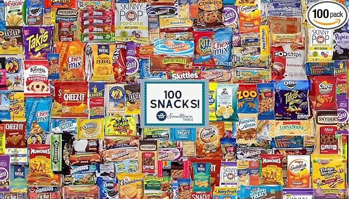 Amazon Com Snacks Variety Pack Gift Box 100 Count By Smalltown Table Ultimate Individually Wrapped Snack Box Care Package For Adults Kids College Students Office And Military Grocery Gourmet Food