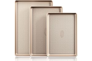 HONGBAKE Baking Sheet Pan Set, Cookie Sheets for Oven, Nonstick Half/Quarter/Jelly Roll Pans with Diamond Texture Pattern, Heavy Duty Cookie Tray